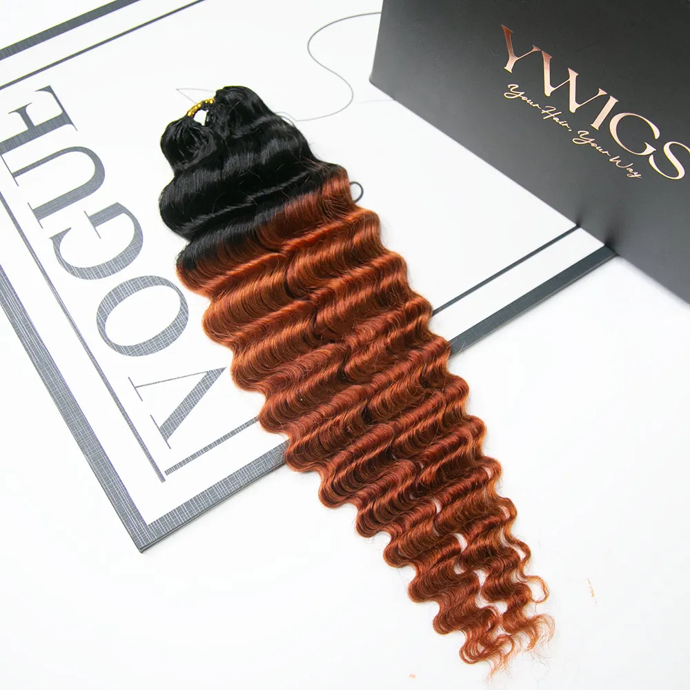 #T1B/350 Ginger Deep Wave Human Crochet Hair - Image 5