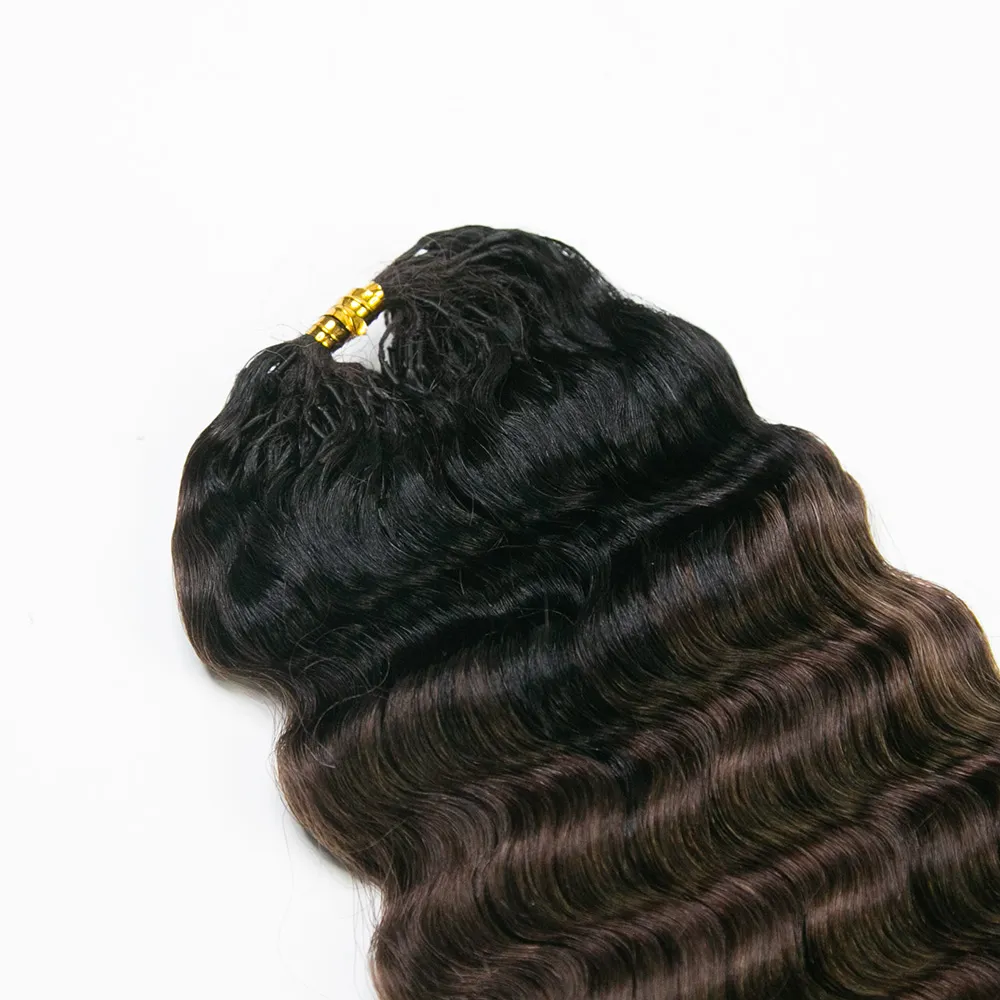 #T1B/4 Medium Brown Deep Wave Human Crochet Hair with Dark Roots - Image 3