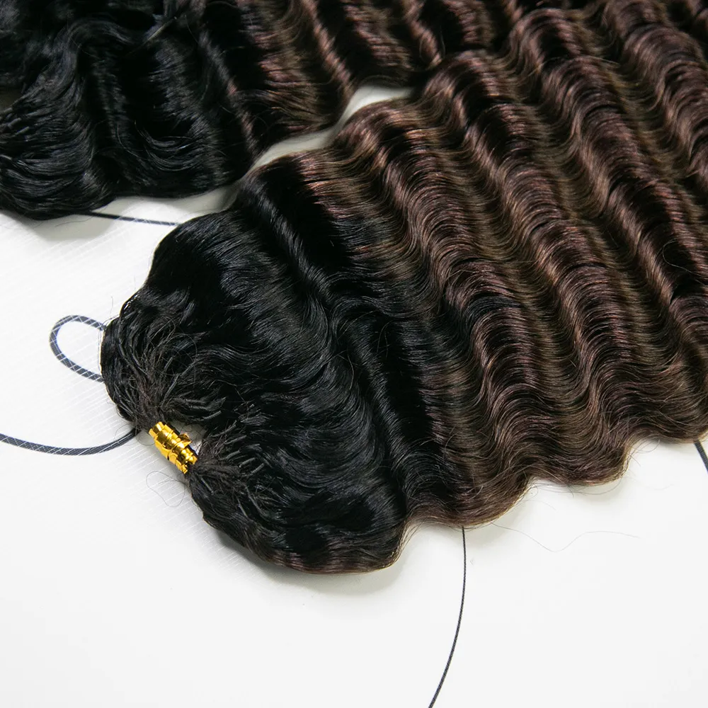 #T1B/4 Medium Brown Deep Wave Human Crochet Hair with Dark Roots - Image 5