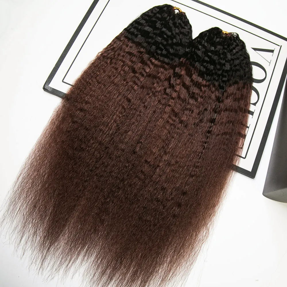 #T1B/4 Medium Brown Kinky Straight Human Crochet Hair - Image 2