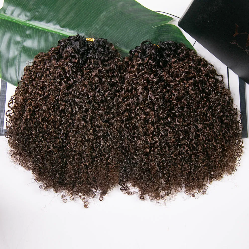 #T1B/4 Medium Brown Multi-Textured Kinky Curly Human Crochet Hair with Dark Roots - Image 7
