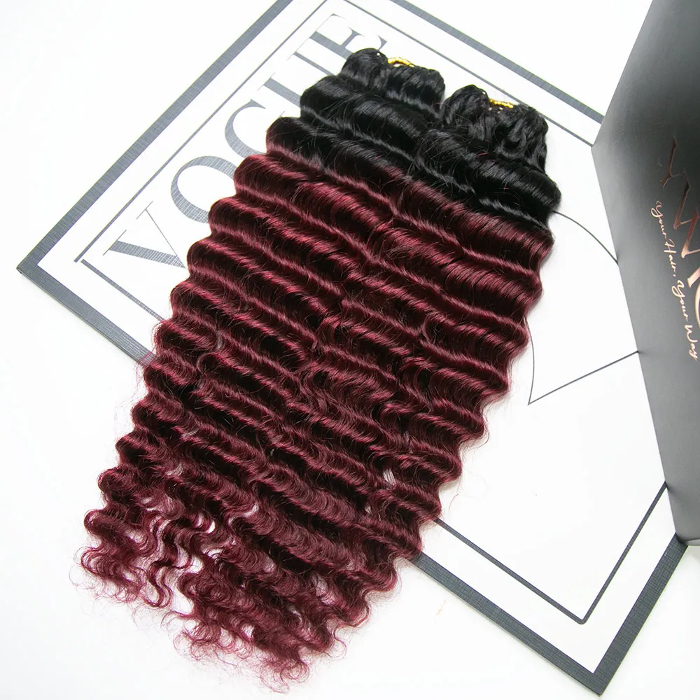 #T1B/Burgundy Deep Wave Human Crochet Hair