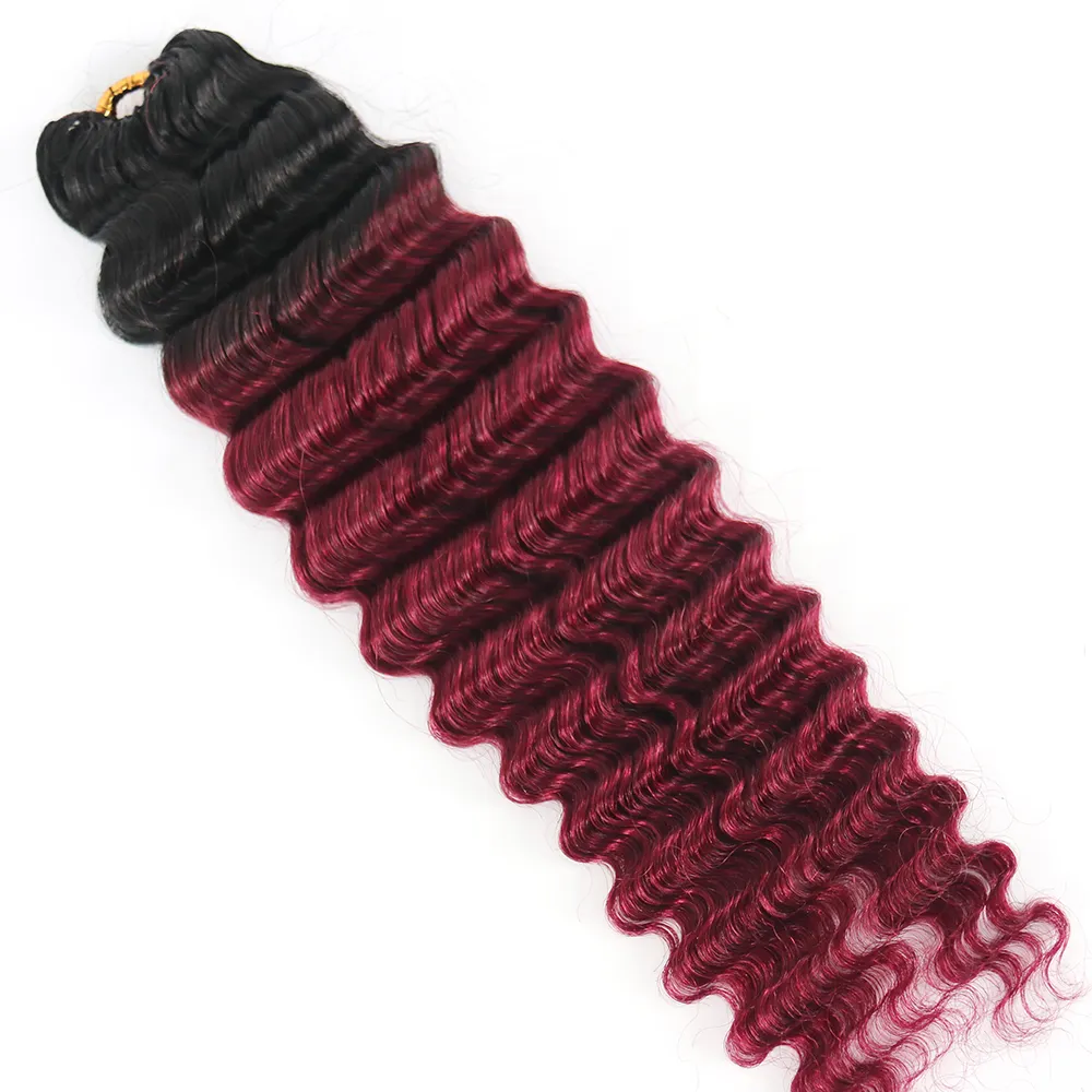 #T1B/Burgundy Deep Wave Human Crochet Hair - Image 2