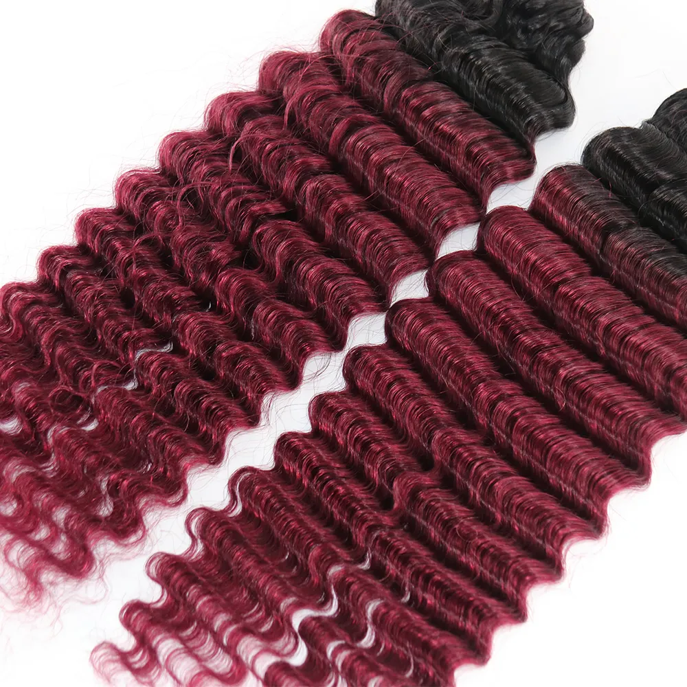 #T1B/Burgundy Deep Wave Human Crochet Hair - Image 4