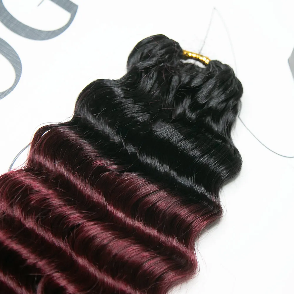 #T1B/Burgundy Deep Wave Human Crochet Hair - Image 5
