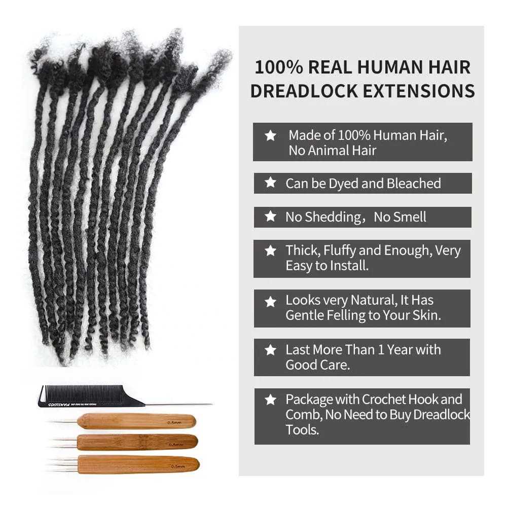 Textured Dreadlock Extensions Human Hair - Natural Black #1B - Image 8
