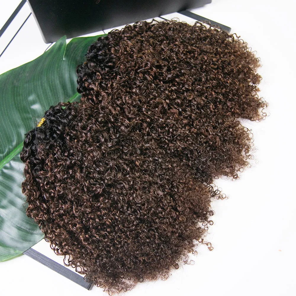 #T1B/4 Medium Brown Multi-Textured Kinky Curly Human Crochet Hair with Dark Roots - Image 8