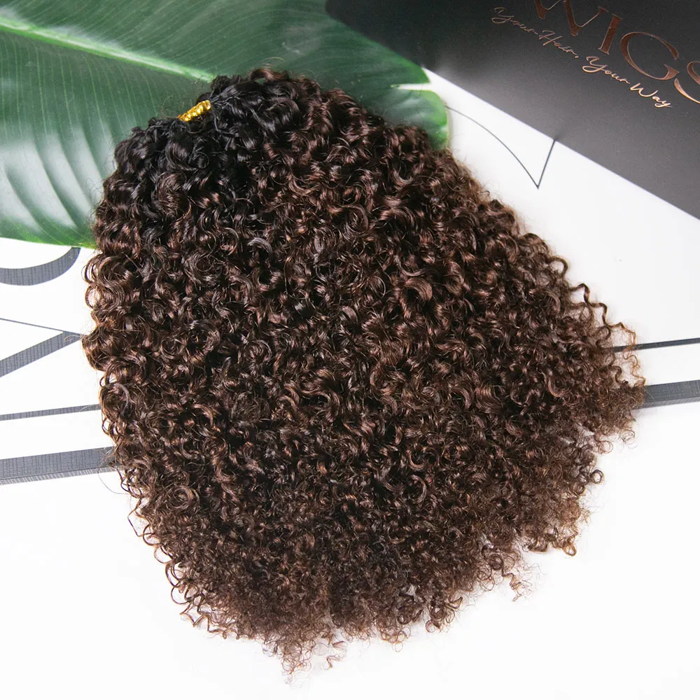 #T1B/4 Medium Brown Multi-Textured Kinky Curly Human Crochet Hair with Dark Roots - Image 3