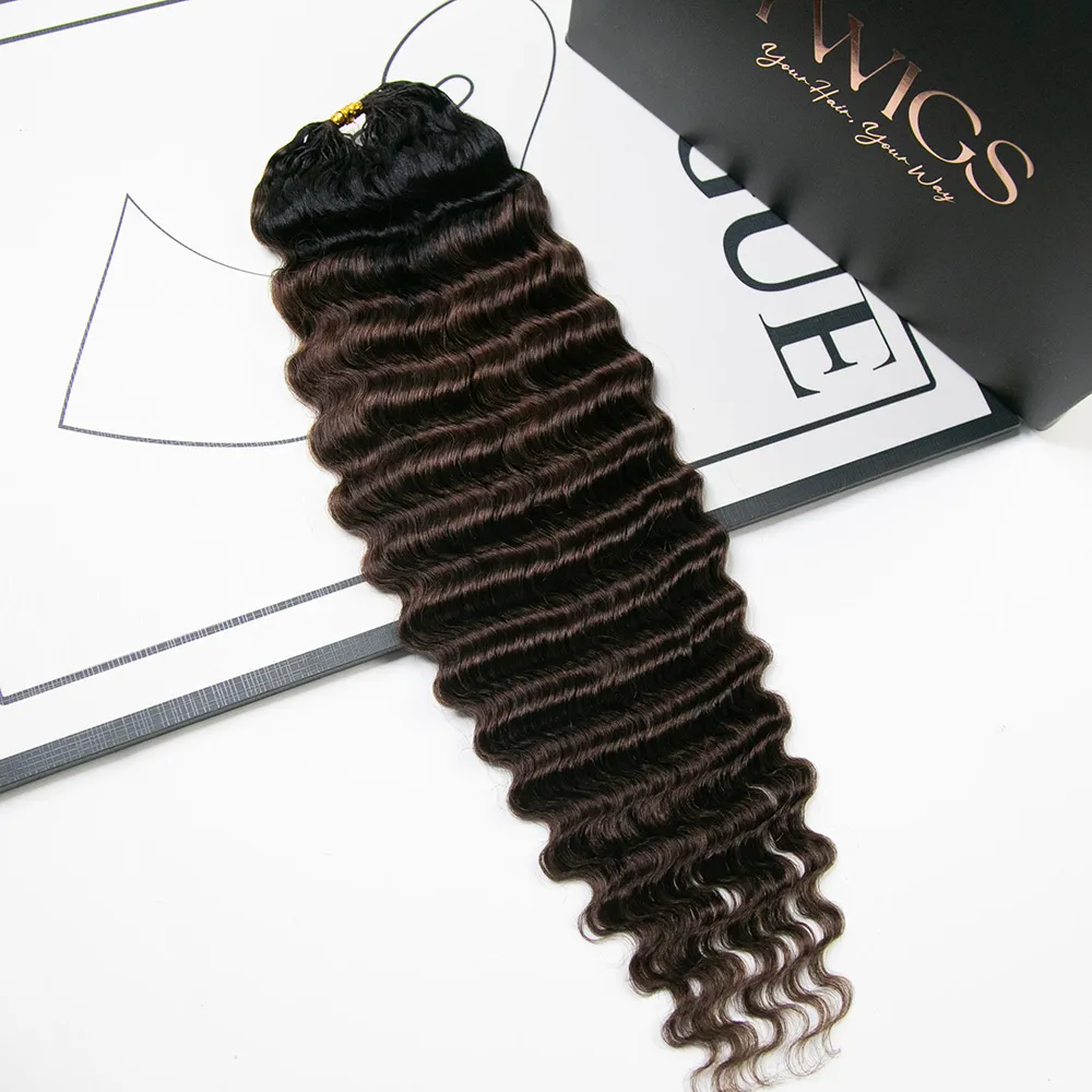 #T1B/4 Medium Brown Deep Wave Human Crochet Hair with Dark Roots - Image 6