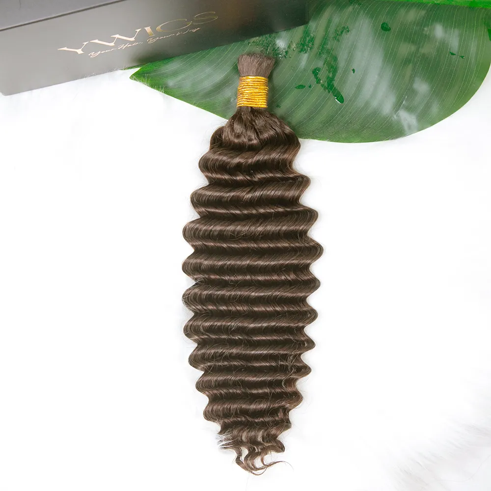 Double Drawn Burmese Color #4 Medium Brown Deep Wave Human Hair Bulk - Image 5